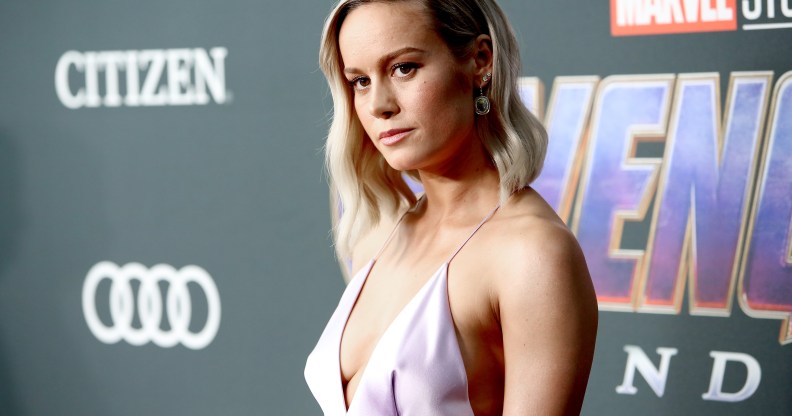 Brie Larson in a purple dress