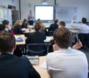 A school class representing LGBT history being taught in Illinois schools