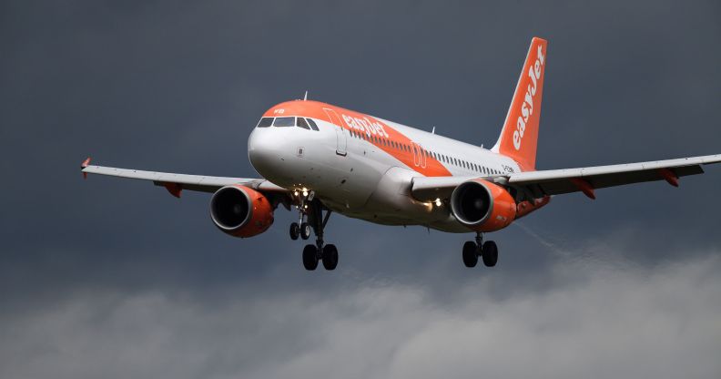 File photo. An EastJet plane is seen landing at Geneva Airport on March 11, 2019 in Geneva.