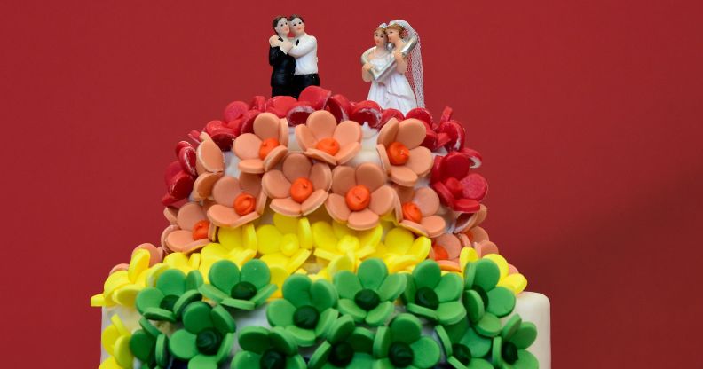 A gay wedding cake representing same-sex marriage