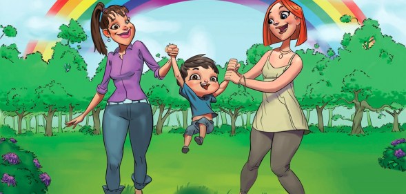 A drawing from picturebook 'My Rainbow Family' shows same-sex couples