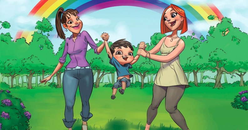 A drawing from picturebook 'My Rainbow Family' shows same-sex couples