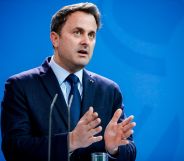 Luxembourg's Prime Minister Xavier Bettel attends a joint press conference with the German Chancellor at the chancellery in Berlin, on February 13, 2019.