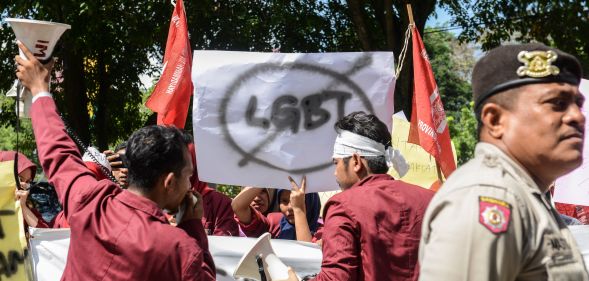 Banners against the lesbian, gay, bisexual and transgender (LGBT) community in Banda Aceh, Indonesia on December 27, 2017