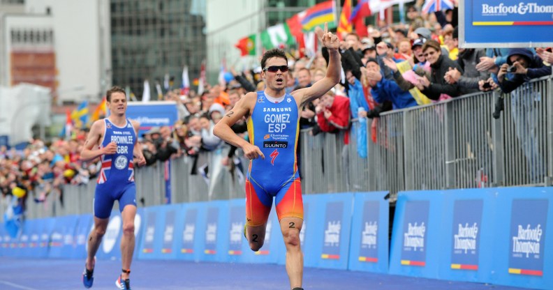 In a release from the International Triathlon Union, Javier Gomez of Spain wins, in front of Jonathan Brownlee of Great Britain, the Grand Final of the 2012 ITU World Triathlon Series on October 21, 2012 in Auckland, New Zealand.