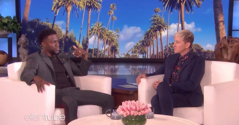 Kevin Hart speaks on the Ellen DeGeneres show about the controversy over his old homophobic tweets and the offer to host the Oscar