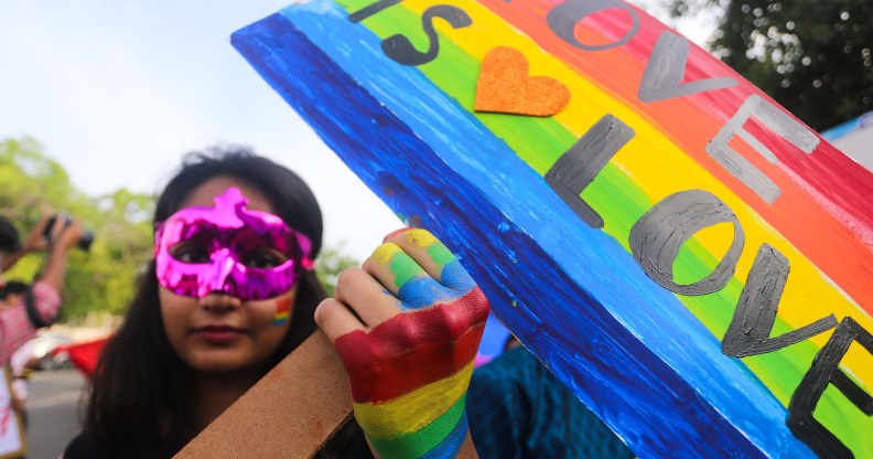 A supporter of the lesbian, gay, bisexual, transgender (LGBT) community takes part in a pride parade in Bhopal, India on July 15, 2018. Indian lesbian.