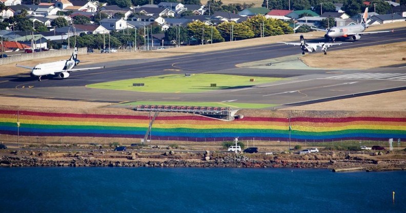 An Instagram photo from Wellington Airport of the gigantic rainbow painted ahead of the Wellington Pride Festival