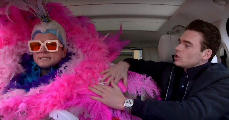 Rocketman co-stars Taron Egerton and Richard Madden sing Elton John on Carpool Karaoke.