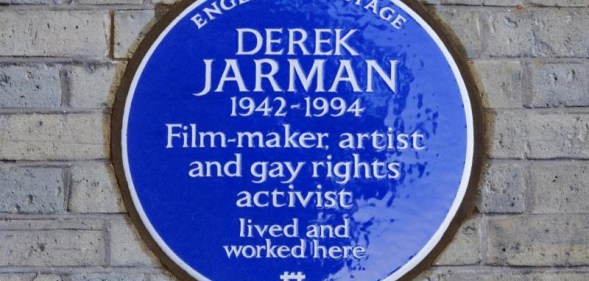 The blue plaque remembering Derek Jarman on the 25th anniversary of his death from HIV.