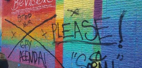 BeVisible Pride Wall in Houston, Texas with graffiti