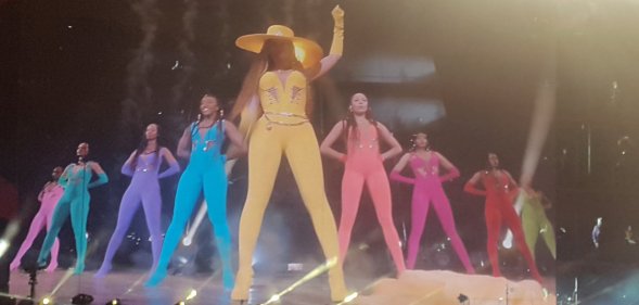 Beyonce performs as a human Pride flag for her song "Formation"