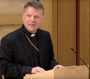 Bishop John Keenan, head of the Diocese of Paisley in Scotland, addresses the Scottish Parliament