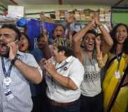 Indian members and supporters of the lesbian, gay, bisexual, transgender (LGBT) community celebrate the Supreme Court decision to strike down a colonial-era ban on gay sex, in Mumbai on September 6, 2018. - India's Supreme Court on September 6 struck down the ban that has been at the centre of years of legal battles. "The law had become a weapon for harassment for the LGBT community," Chief Justice Dipak Misra said as he announced the landmark verdict. (Photo by INDRANIL MUKHERJEE / AFP) (Photo credit should read INDRANIL MUKHERJEE/AFP/Getty Images)