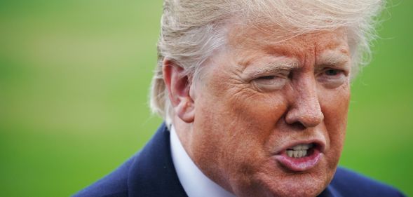 US President Donald Trump speaks to the press before boarding Marine One from the South Lawn of the White House in Washington, DC on November 2, 2018. - Trump will be attending rallies in West Virginia and Indiana. (Photo by MANDEL NGAN / AFP) (Photo credit should read MANDEL NGAN/AFP/Getty Images)