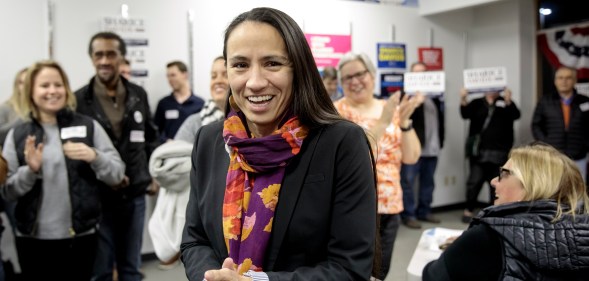 Sharice Davids, is greeted by supporters. (Whitney Curtis/Getty)