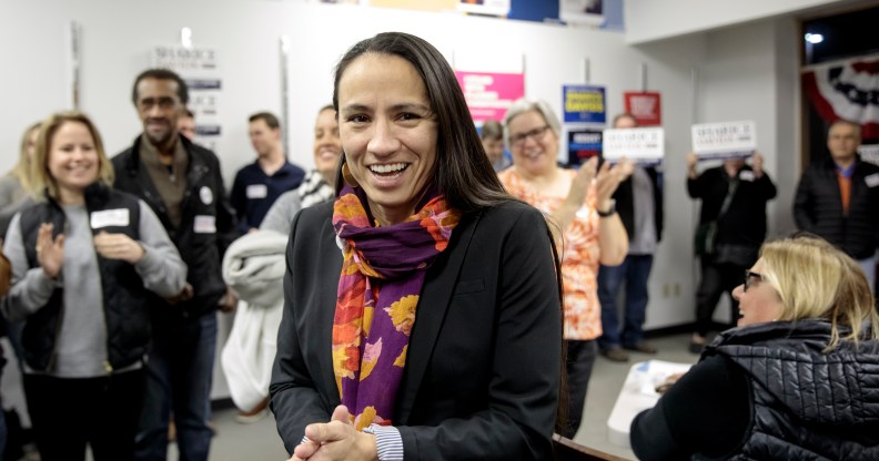 Sharice Davids, is greeted by supporters. (Whitney Curtis/Getty)