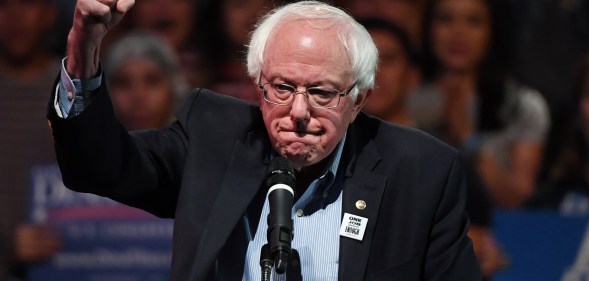 LAS VEGAS, NEVADA - OCTOBER 25: U.S. Sen. Bernie Sanders (I-VT) speaks during a rally for Nevada Democratic candidates at the Las Vegas Academy of the Arts on October 25, 2018 in Las Vegas, Nevada. In-person early voting for the midterm elections in Nevada continues through November 2. (Photo by Ethan Miller/Getty Images)