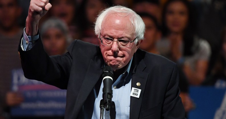 LAS VEGAS, NEVADA - OCTOBER 25: U.S. Sen. Bernie Sanders (I-VT) speaks during a rally for Nevada Democratic candidates at the Las Vegas Academy of the Arts on October 25, 2018 in Las Vegas, Nevada. In-person early voting for the midterm elections in Nevada continues through November 2. (Photo by Ethan Miller/Getty Images)