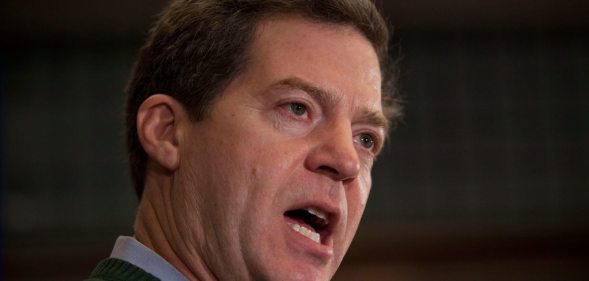 PERRY, IA - JANUARY 02: Kansas Governor Sam Brownback gives a speech supporting Texas Governor and Republican presidential candidate Rick Perry at the Hotel Pattee on January 2, 2012 in Perry, Iowa. The GOP presidential contenders are crisscrossing Iowa in the final stretch of campaigning in the state before the January 3rd caucus, the first test the candidates must face before becoming the Republican presidential nominee. (Photo by Andrew Burton/Getty Images)