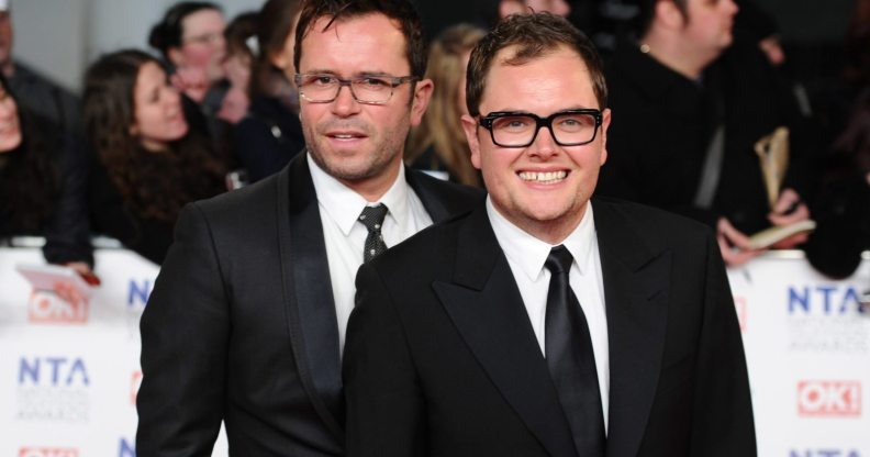 LONDON, ENGLAND - JANUARY 25: Alan Carr (R) attends the National Television Awards 2012 at the 02 Arena on January 25, 2012 in London, England. (Photo by Ian Gavan/Getty Images)