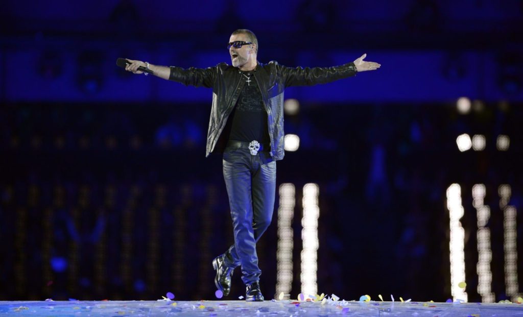 British singer George Michael performs during the closing ceremony of the 2012 London Olympic Games at the Olympic stadium in London on August 12, 2012. Rio de Janeiro will host the 2016 Olympic Games. AFP PHOTO/LEON NEAL (Photo credit should read LEON NEAL/AFP/GettyImages)