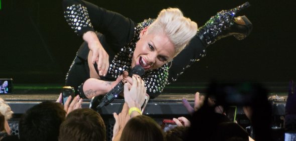 NEW YORK, NY - DECEMBER 08: P!nk performs at Barclays Center on December 8, 2013 in New York, New York. (Photo by Dave Kotinsky/Getty Images)