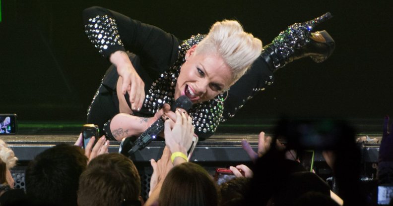 NEW YORK, NY - DECEMBER 08: P!nk performs at Barclays Center on December 8, 2013 in New York, New York. (Photo by Dave Kotinsky/Getty Images)