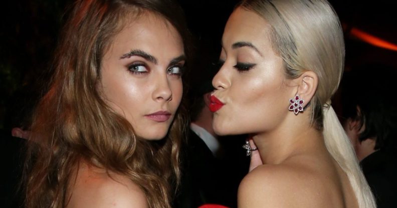 BEVERLY HILLS, CA - JANUARY 11: Model Cara Delevingne (L) and musician Rita Ora attend The Weinstein Company & Netflix's 2015 Golden Globes After Party presented by FIJI Water, Lexus, Laura Mercier and Marie Claire at The Beverly Hilton Hotel on January 11, 2015 in Beverly Hills, California. (Photo by Jonathan Leibson/Getty Images for TWC)