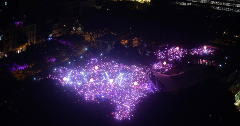 Picture from a light display from the Pink Dot festival, Singapore'annual celebration of LGBT+ rights such as that of the gay man who won a child adoption case.