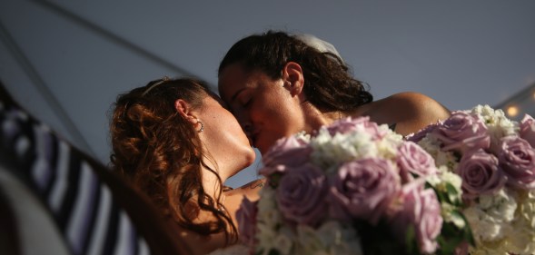 A lesbian couple marries in South Carolina in 2014 as support for same-sex marriage in the US has stalled.