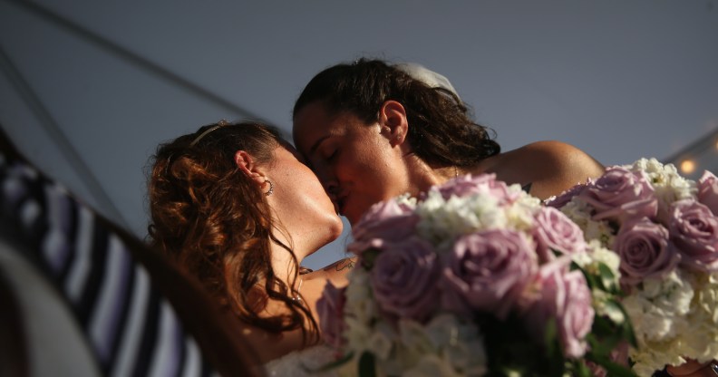 A lesbian couple marries in South Carolina in 2014 as support for same-sex marriage in the US has stalled.