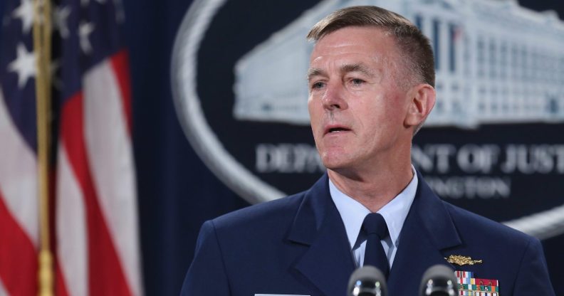 WASHINGTON, DC - OCTOBER 05: U.S. Coast Guard Commandant Admiral Paul Zukunft announces the resolution of federal and state claims against BP for the April 2010 Deepwater Horizon Oil Spill at the Robert F. Kennedy building October 5, 2015 in Washington, DC. The April 2010 Deepwater Horizon explosion killed 11 workers and spilled nearly 134 million gallons of oil into the Gulf of Mexico. According to settlements with the government, BP will pay about $20 billion in fines and penalties, natural restoration work, economic and other claims over an 18-year period. (Photo by Chip Somodevilla/Getty Images)