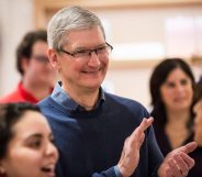 NEW YORK, NY - DECEMBER 09: Tim Cook, CEO of Apple, visits an Apple store where third grade children from PS 57 James Weldon Johnson Leadership Academy are learning how to code through Apple's "Hour of Code" workshop program on December 9, 2015 in New York City. Cook said he hoped that teaching coding to children would become standard in education throughout the United States. (Photo by Andrew Burton/Getty Images)