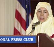 WASHINGTON, DC - JUNE 28: Dr. Wan Azizah Wan Ismail, president of Malaysia's National Justice Party, talks to reporters 28 June 2001 during a press conference at the National Press Club in Washington, DC. Ismail's husband, Anwar Ibrahim, former Malaysian deputy prime minister, has been detained in Malaysia since 1999. (Photo credit should read SHAWN THEW/AFP/Getty Images)