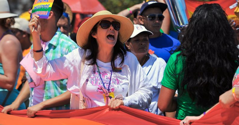 Mariela Castro, daughter of President Raul Castro who had supported opening the door to gay marriage in Cuba, participates in a march against homophobia on May 14, 2016 in Havana, Cuba.