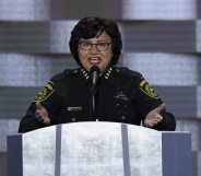 Dallas Sheriff Lupe Valdez addresses delegates on the fourth and final day of the Democratic National Convention at Wells Fargo Center on July 28, 2016 in Philadelphia, Pennsylvania. / AFP / SAUL LOEB (Photo credit should read SAUL LOEB/AFP/Getty Images)