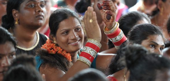 Indian transgender activists take part in a protest against the Trangenders Persons (Protection of Rights) Bill 2016 at Dharna Chowk in Hyderabad on August 26, 2016. The Trangenders Persons (Protection of Rights) Bill 2016, which was tabled in parliament in early August, is seen as draconian and repressive in nature by the protestors. / AFP / NOAH SEELAM (Photo credit should read NOAH SEELAM/AFP/Getty Images)