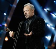 LONDON, ENGLAND - JANUARY 25: Graham Norton on stage with the Special Recognition Award during the National Television Awards at The O2 Arena on January 25, 2017 in London, England. (Photo by John Phillips/Getty Images)