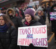 CHICAGO, IL - FEBRUARY 25: Demonstrators protest for transgender rights on February 25, 2017 in Chicago, Illinois. The demonstrators were angry with President Donald Trumps recent decision to reverse the Obama-era policy requiring public schools to allow transgender students to use the bathroom that corresponds with their gender identity. (Photo by Scott Olson/Getty Images)