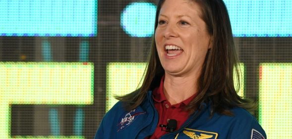 LAS VEGAS, NV - APRIL 26: NASA astronaut Tracy Caldwell Dyson speaks during the panel, "Reaching for the Stars: Connecting to the Future with NASA and Hollywood" following the first-ever live 4K video stream from space showing NASA astronauts Cmdr. Peggy A. Whitson and Col. Jack Fischer from the International Space Station using a RED Epic Dragon camera during the 2017 NAB Show at the Las Vegas Convention Center on April 26, 2017 in Las Vegas, Nevada. NAB Show, the trade show of the National Association of Broadcasters and the world's largest electronic media show, runs through April 27 and features more than 1,700 exhibitors and 103,000 attendees. (Photo by Ethan Miller/Getty Images)