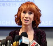 Kathy Griffin and her attorney Lisa Bloom speak during a press conference at The Bloom Firm on June 2, 2017 in Woodland Hills, California. Griffin is holding the press conference after a controversial photoshoot where she was holding a bloodied mask depicting President Donald Trump and to address alleged bullying by the Trump family.