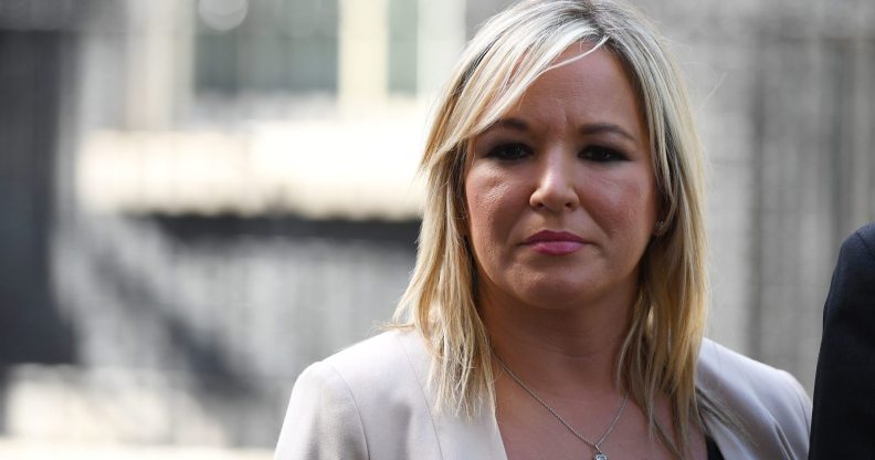 LONDON, ENGLAND - JUNE 15: Michelle O'Neill, leader of Sinn Féin speaks to the media outside 10 Downing Street on June 15, 2017 in London, England. Prime Minister Theresa May held a series of meetings with the main Northern Ireland political parties today to allay mounting concerns over a government deal with the DUP in the wake of the UK general election. (Photo by Chris J Ratcliffe/Getty Images)