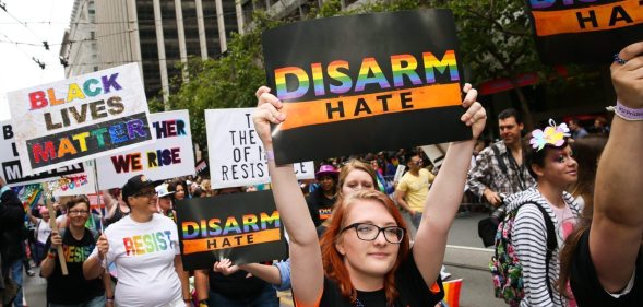 SAN FRANCISCO, CA - JUNE 25: A contingent from the Brady Campaign to Prevent Gun Violence participates in the annual LGBTQI Pride Parade on Sunday, June 25, 2017 in San Francisco, California. The LGBT community descended on Market Street for the 47th annual Pride Parade. (Photo by Elijah Nouvelage/Getty Images)