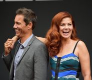 LOS ANGELES, CA - AUGUST 02: Actors Eric McCormack and Debra Messing attend the "Will & Grace" ribbon cutting Ceremony on August 2, 2017 in Los Angeles, California. (Photo by Matt Winkelmeyer/Getty Images)