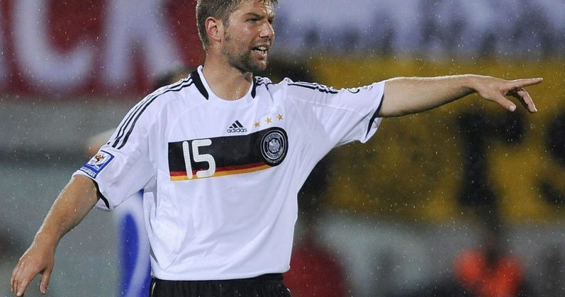 Germany's midfielder Thomas Hitzlsperger shouts during the World Cup 2010 qualifying match Liechtenstein vs Germany in Vaduz, Liechtenstein on September 6, 2008.AFP PHOTO DDP / OLIVER LANG (Photo credit should read OLIVER LANG/AFP/Getty Images)