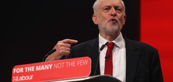 BRIGHTON, ENGLAND - SEPTEMBER 27: Labour Leader Jeremy Corbyn addresses delegates on the final day of the Labour Party conference on September 26, 2017 in Brighton, England. Mr Corbyn is expected to speak about his party's new policies and present Labour as a government in waiting in his keynote address. (Photo by Dan Kitwood/Getty Images)