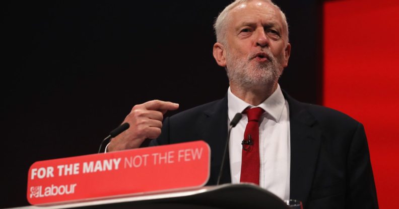 BRIGHTON, ENGLAND - SEPTEMBER 27: Labour Leader Jeremy Corbyn addresses delegates on the final day of the Labour Party conference on September 26, 2017 in Brighton, England. Mr Corbyn is expected to speak about his party's new policies and present Labour as a government in waiting in his keynote address. (Photo by Dan Kitwood/Getty Images)