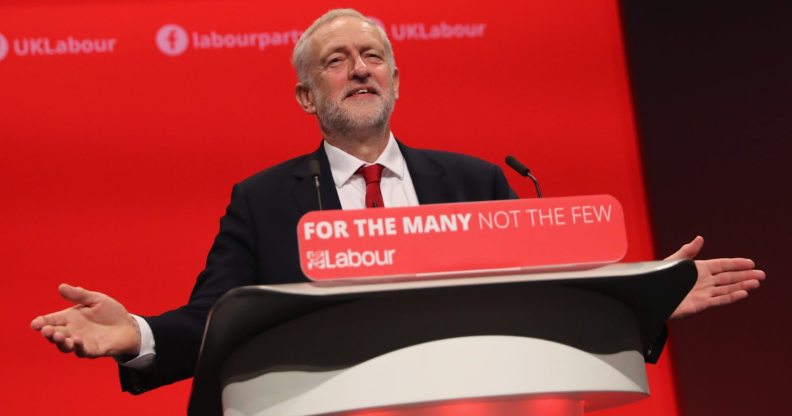 BRIGHTON, ENGLAND - SEPTEMBER 27: Labour Leader Jeremy Corbyn addresses delegates on the final day of the Labour Party conference on September 26, 2017 in Brighton, England. Mr Corbyn is expected to speak about his party's new policies and present Labour as a government in waiting in his keynote address. (Photo by Dan Kitwood/Getty Images)