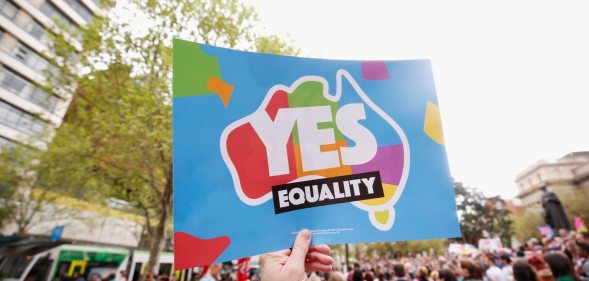 MELBOURNE, AUSTRALIA - OCTOBER 01: Thousands of people gather in support of same sex mariage on October 1, 2017 in Melbourne, Australia. Australians are currently taking part in the Marriage Law Postal Survey, which is asking whether the law should be changed to allow same-sex marriage. The outcome of the survey is expected to be announced on 15 November. (Photo by Darrian Traynor/Getty Images)